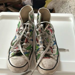 Converse big kid high tops with colorful dinosaur pattern